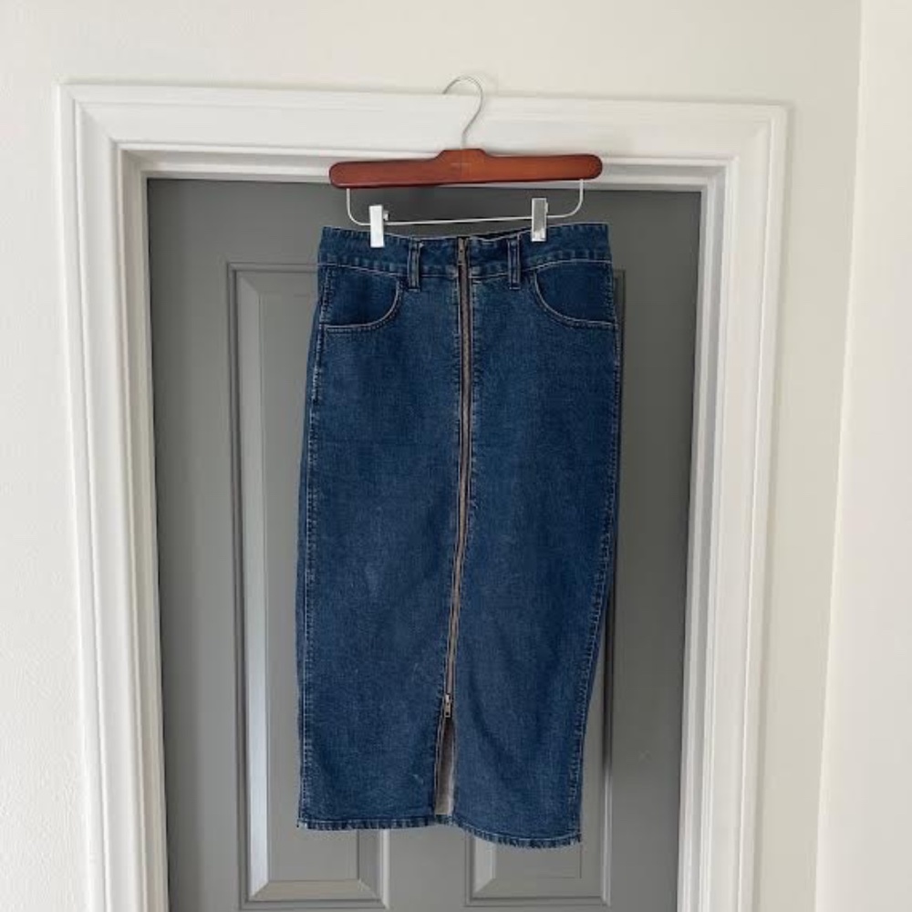 Madewell Denim Zip-Front Midi Skirt